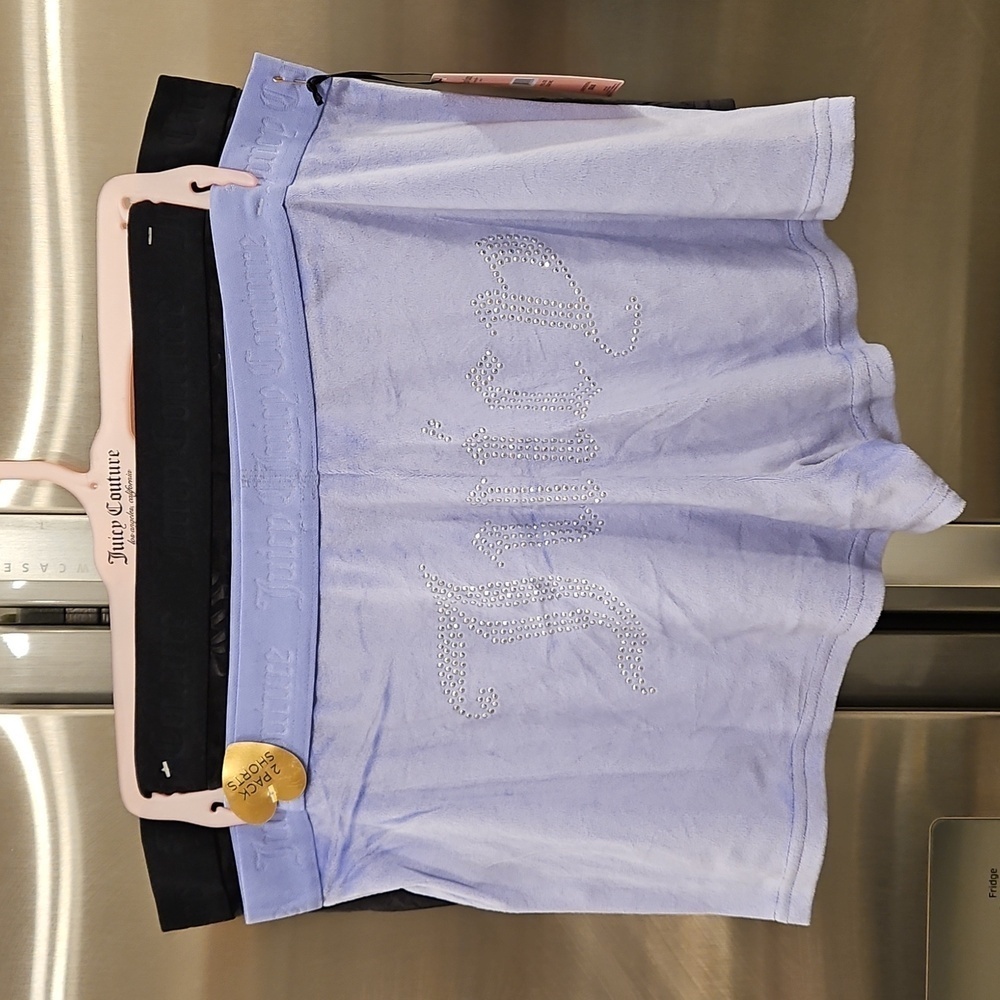 💕JUICY COUTURE💕 2 Pack Velour PJ Short Set 90s Black & Purple Bedazzled XL NWT